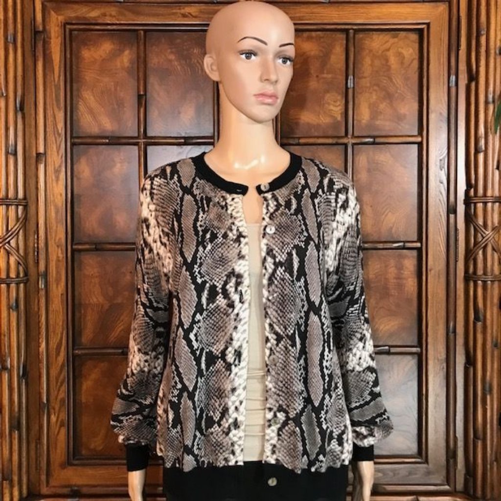 Jones New York Oyster Python Cotton/Wool Blend Cardigan